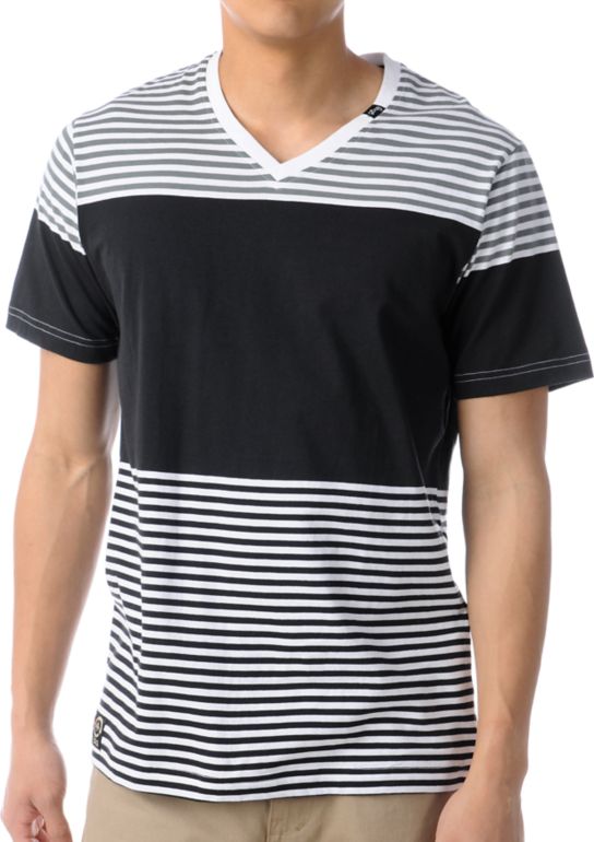 LRG Hit And Run Striped Black V-Neck Tee Shirt