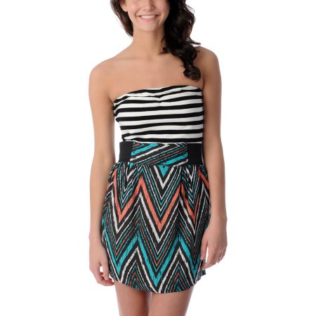 Empyre Girls Savannah Tribal Black & White Stripe Twofer Dress