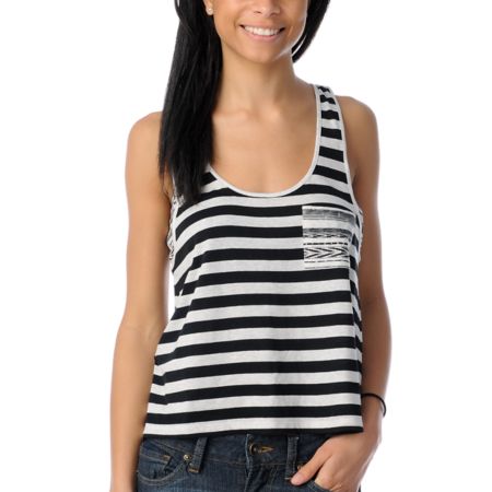 Empyre Girls Magnolia Natural & Black Striped Racerback Tank Top