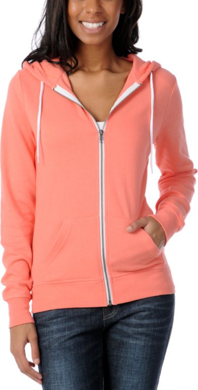 Zine Girls Solid Georgia Peach Zip Up Hoodie