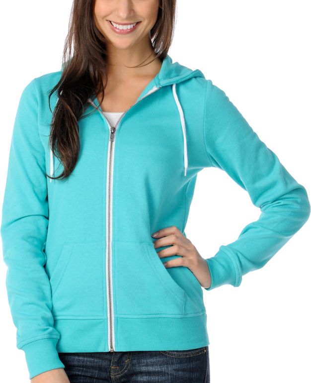 Zine Girls Solid Ceramic Blue Zip Up Hoodie