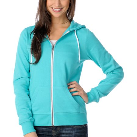 Zine Girls Solid Ceramic Blue Zip Up Hoodie