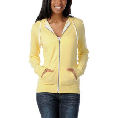 Zine Girls Solid Popcorn Yellow Zip Up Hoodie