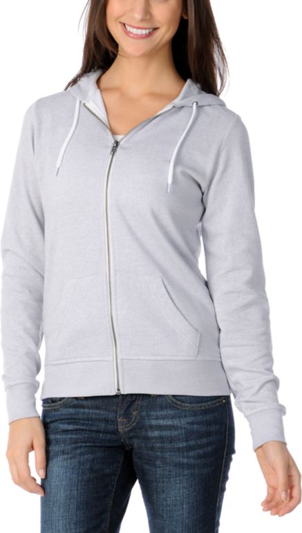 Zine Girls Solid Highrise Grey Zip Up Hoodie