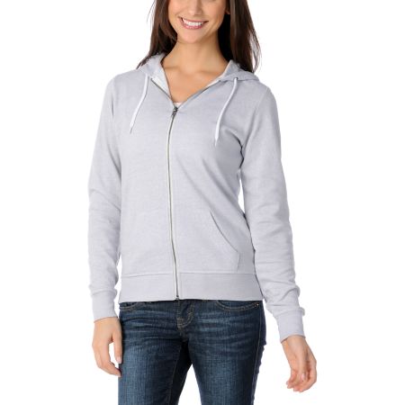 Zine Girls Solid Highrise Grey Zip Up Hoodie