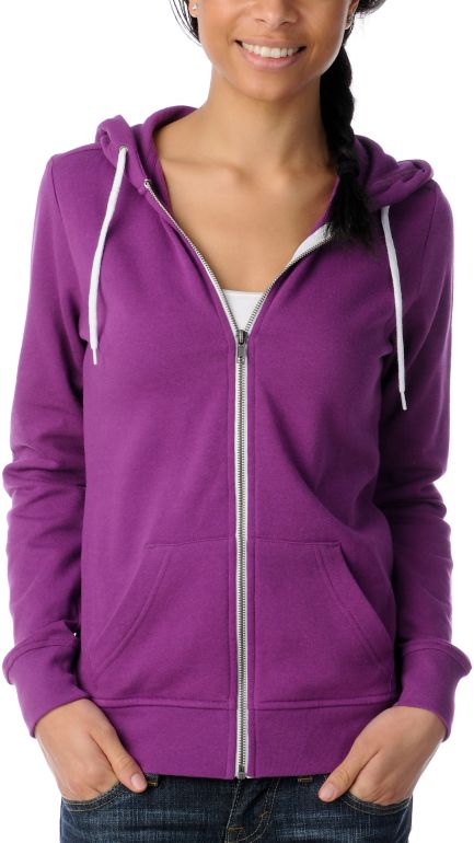 Zine Girls Solid Sparkling Grape Purple Zip Up Hoodie