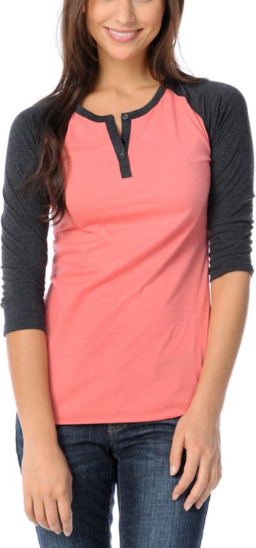 Zine Girls Peach & Charcoal Baseball Tee Shirt