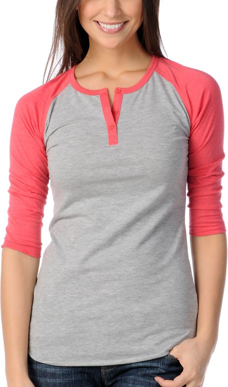 Zine Girls Grey & Teaberry Pink Baseball Tee Shirt