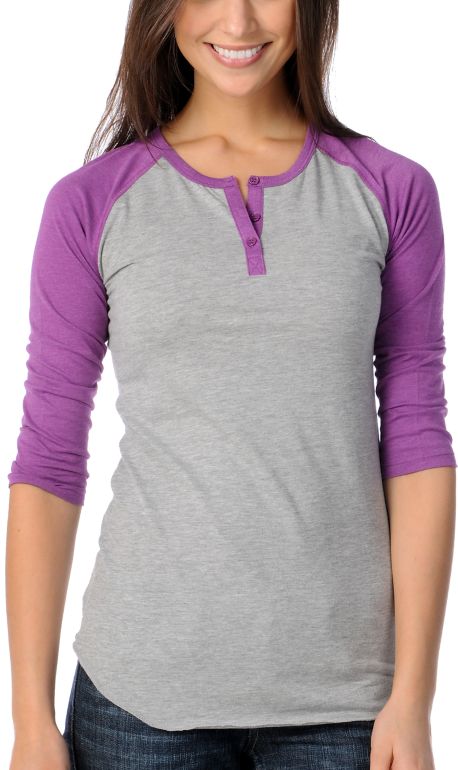 Zine Girls Grey & Purple Baseball Tee Shirt