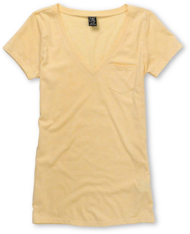 Zine Girls Popcorn Yellow V-Neck Pocket Tee Shirt