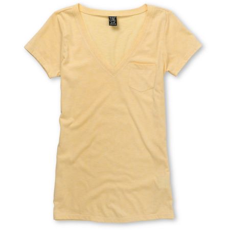 Zine Girls Popcorn Yellow V-Neck Pocket Tee Shirt