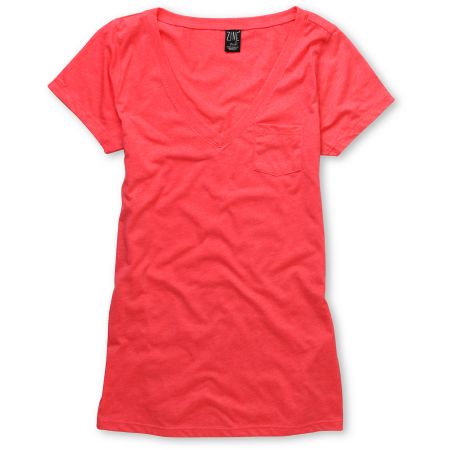 Zine Girls Teaberry Pink V-Neck Pocket Tee Shirt