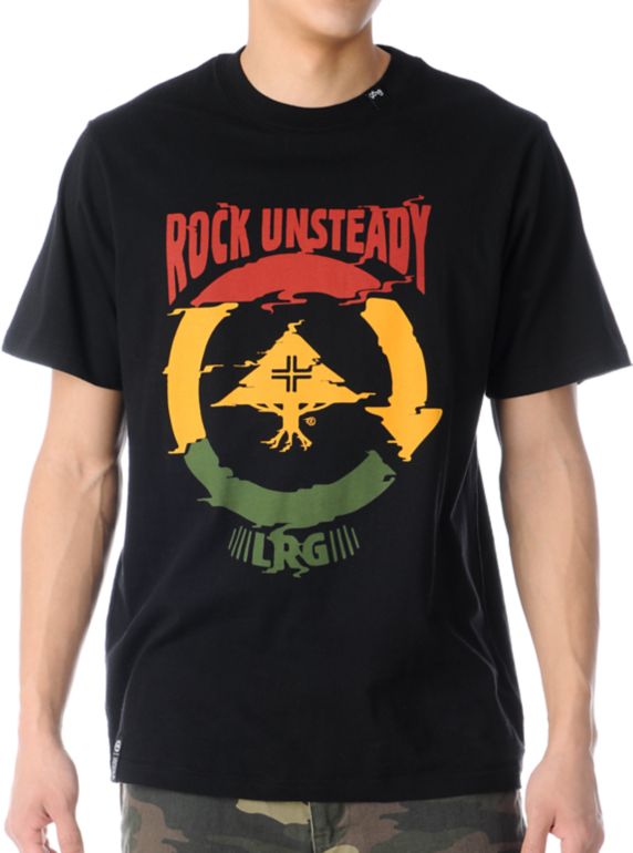LRG Rock Unsteady Black & Rasta Tee Shirt