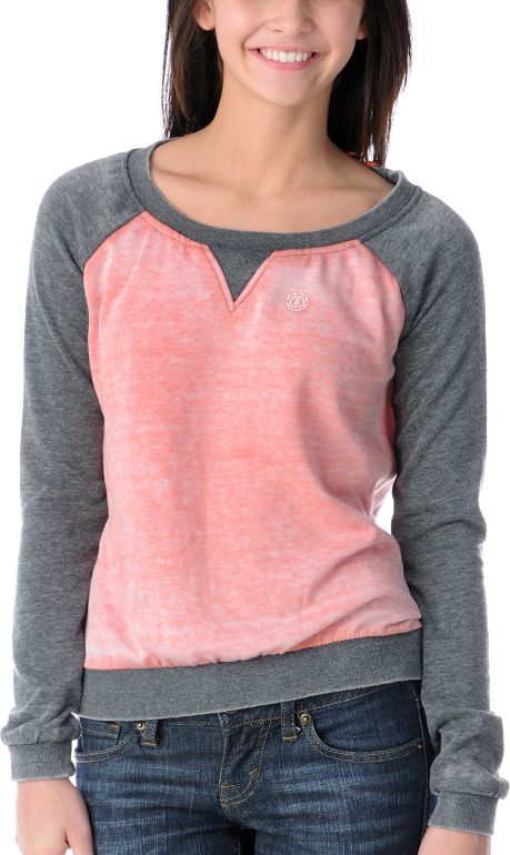 Element Girls Jetta Coral & Grey Crew Neck Sweatshirt