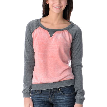 Element Girls Jetta Coral & Grey Crew Neck Sweatshirt