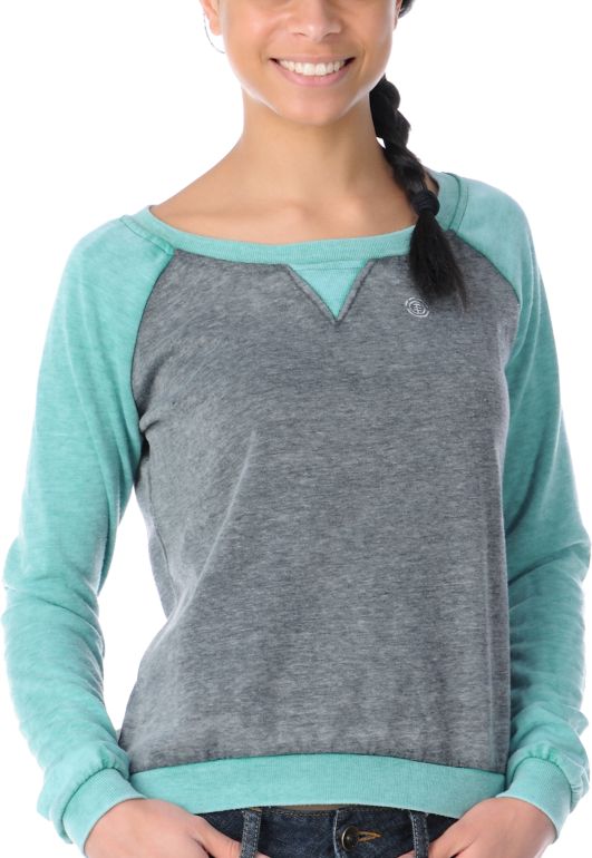 Element Girls Jetta Aqua & Heather Grey Crew Neck Sweatshirt