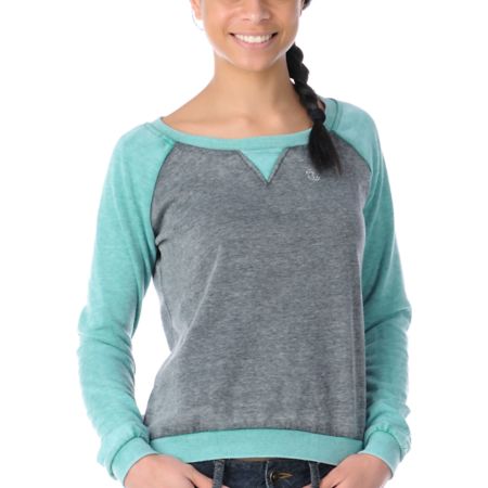 Element Girls Jetta Aqua & Heather Grey Crew Neck Sweatshirt
