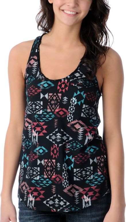 Empyre Girls Casey Native Print Black Racerback Tank Top