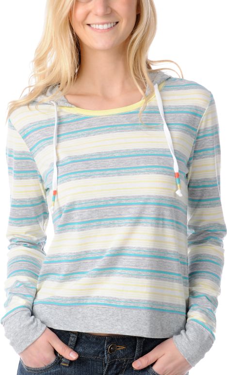 Empyre Girls Bainbridge Grey Stripe Knit Pullover Hoodie