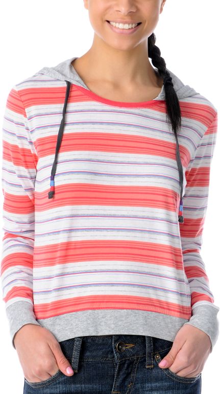 Empyre Girls Bainbridge Coral Stripe Knit Pullover Hoodie