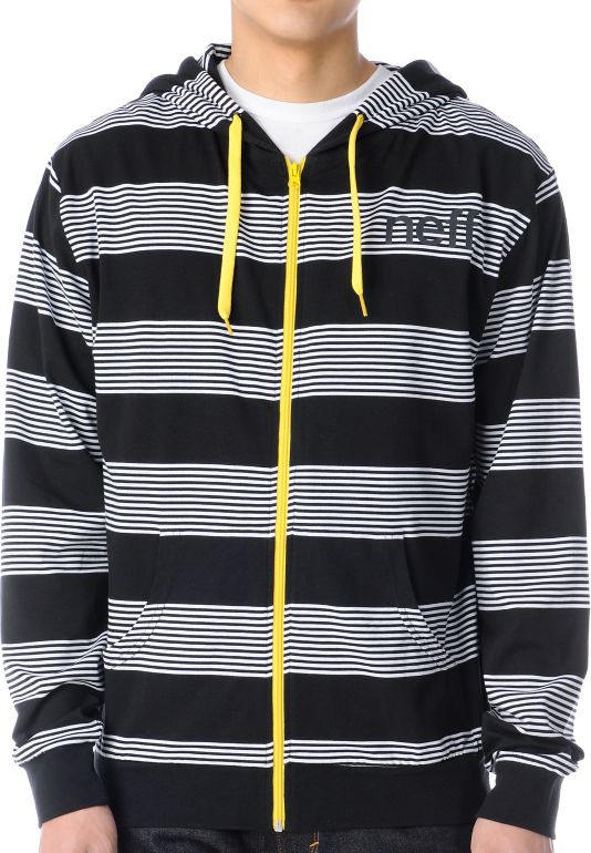 Neff Stripey Black & White Zip Up Hoodie
