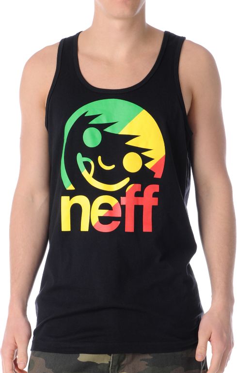 Neff Corpo Stripe Black & Rasta Tank Top
