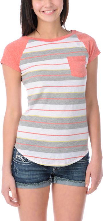 Empyre Coral Stripe Petra Cap Sleeve Tee Shirt