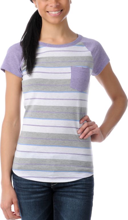 Empyre Purple Stripe Petra Cap Sleeve Tee Shirt