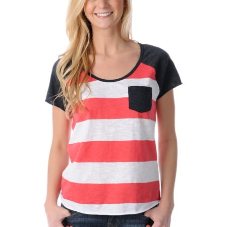 Empyre Girl Tempo Pink & Charcoal Short Sleeve Baseball Tee Shirt