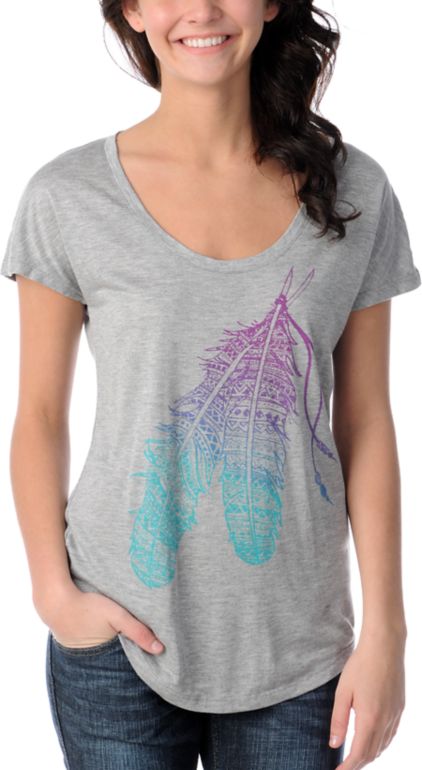 Empyre Girl Feather Novato Girls Grey Cap Sleeve Tee Shirt