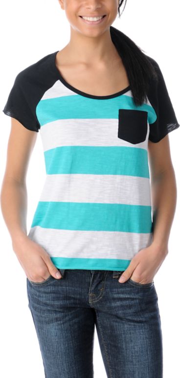 Empyre Girls Tempo Aqua & Black Short Sleeve Baseball Tee Shirt