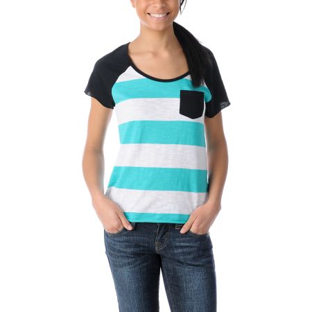 Empyre Girls Tempo Aqua & Black Short Sleeve Baseball Tee Shirt