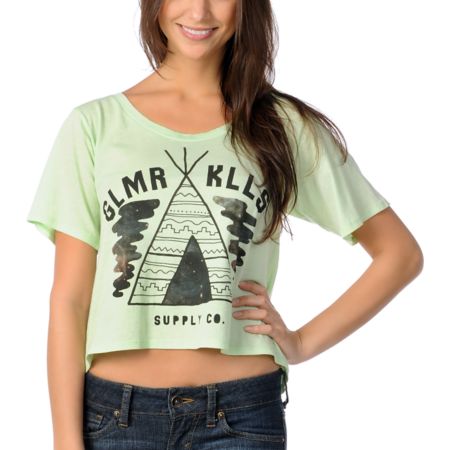 Glamour Kills Camp Supply Girls Lime Green Slouchy Tee Shirt