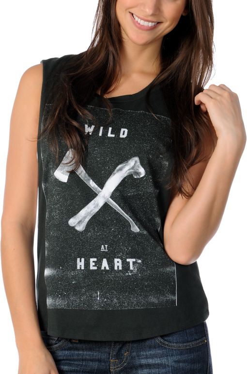 Glamour Kills Wild At Heart Girls Black Cut Off Tank Top