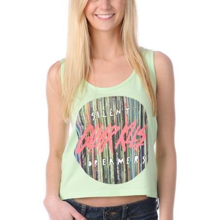 Glamour Kills Silent Recorders Girls Green Crop Tank Top
