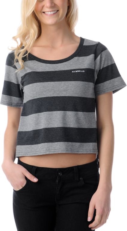 Glamour Kills Changing Charcoal & Grey Stripe Scoop Tee Shirt