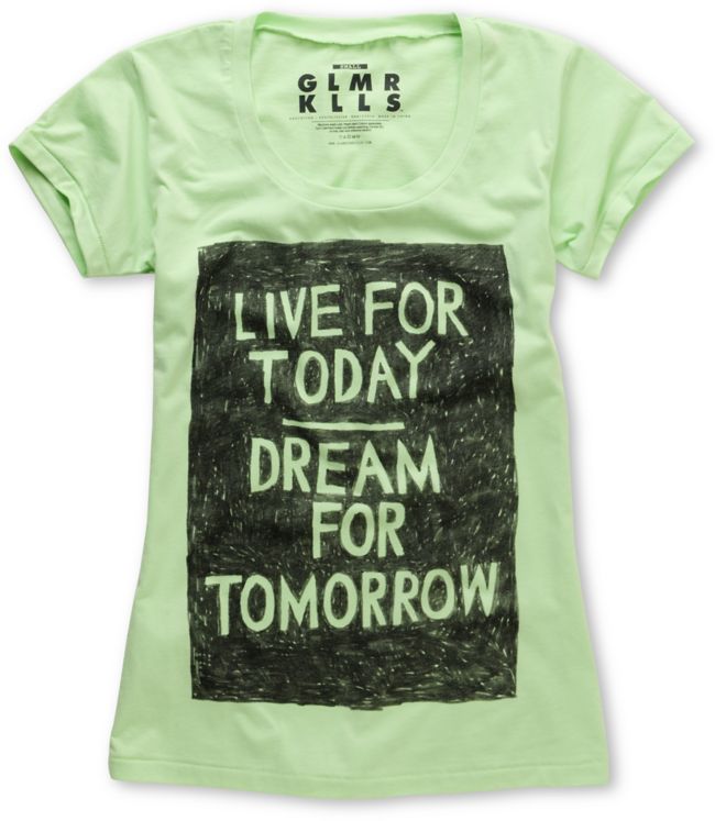 Glamour Kills Live For Today Neon Green Scoop Neck Tee Shirt