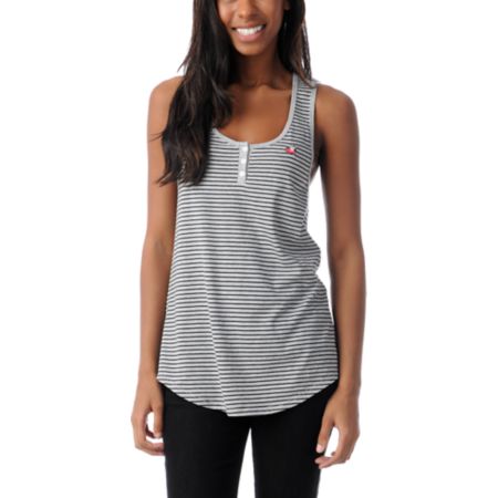 Glamour Kills Composure Grey & Black Stripe Henley Tank Top