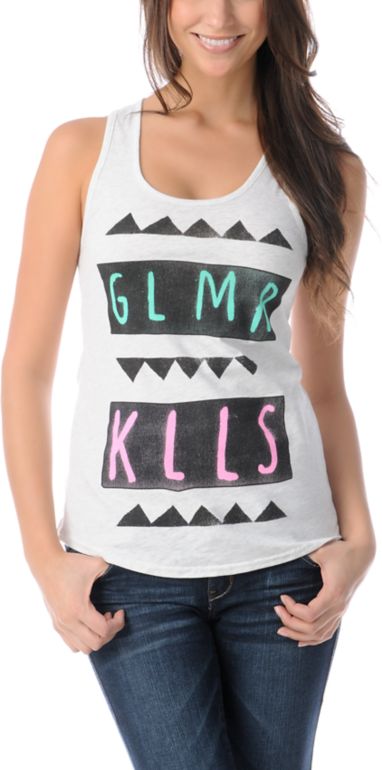 Glamour Kills Wave Cutter Heather White Racerback Tank Top