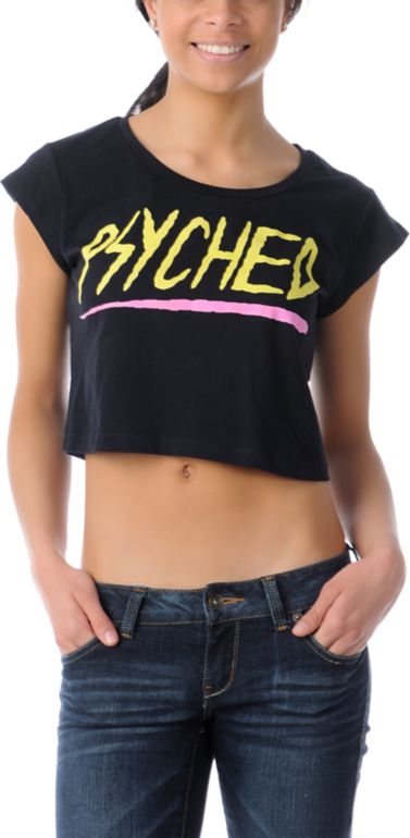 Glamour Kills Pyched Cap Sleeve Black Crop Tee Shirt
