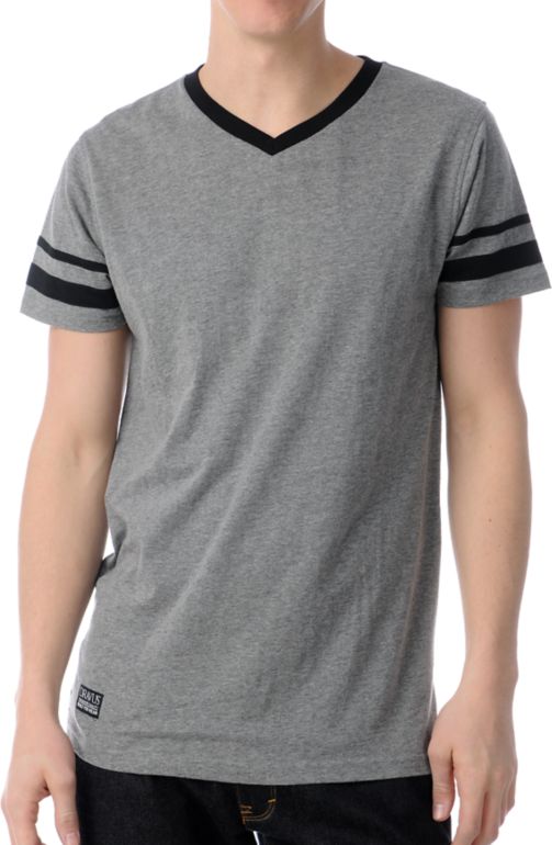 Dravus Varsity Grey & Black Knit V-Neck Tee Shirt