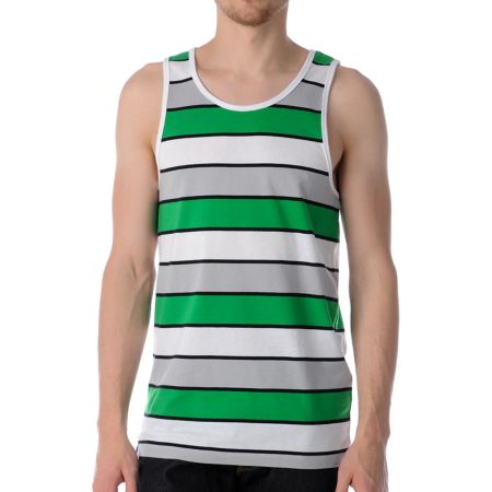 Empyre Roadhouse Green, White & Grey Striped Tank Top 