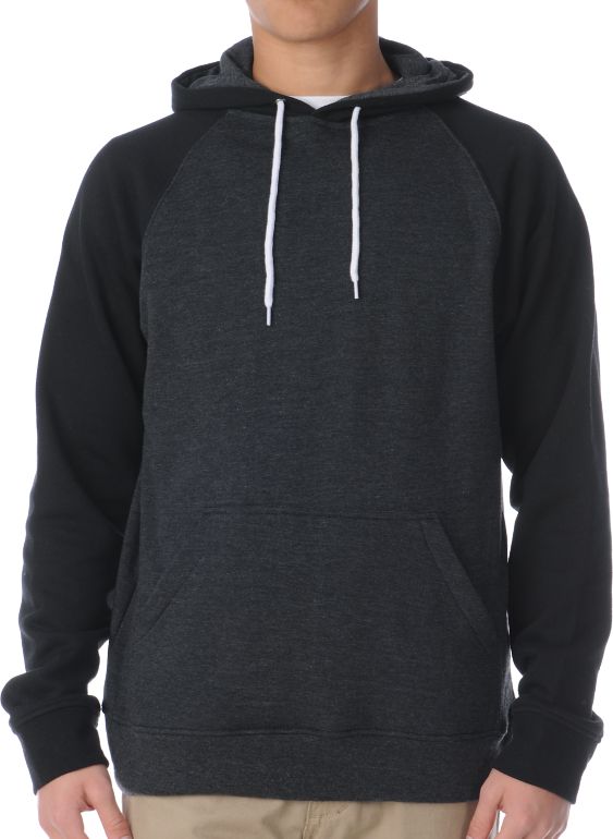 Zine Campus 2-Tone Black & Heather Charcoal Pullover Hoodie