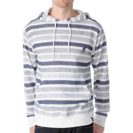 Volcom Speckle White & Navy Striped Pullover Hoodie