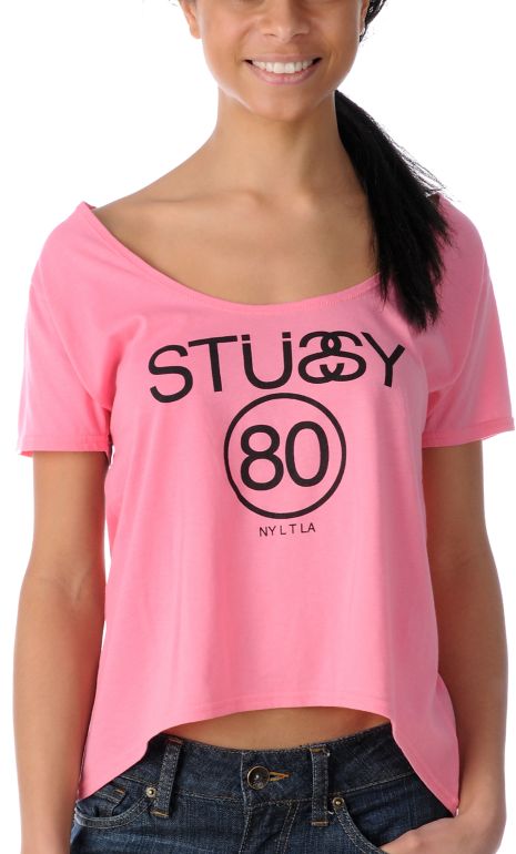 Stussy 80 Link Neon Pink Slouchy Crop Top