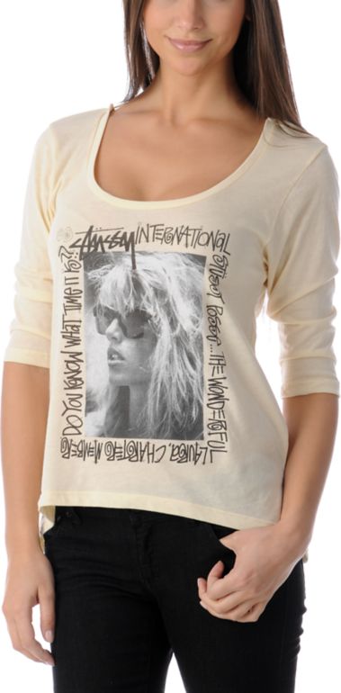 Stussy Girls Laura Natural Diavolina Double Scoop Tee Shirt
