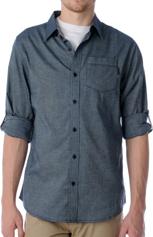 Emprye Lobos Navy Roll Up Long Sleeve Button Up Shirt