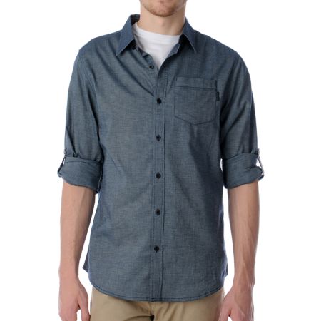 Emprye Lobos Navy Roll Up Long Sleeve Button Up Shirt 