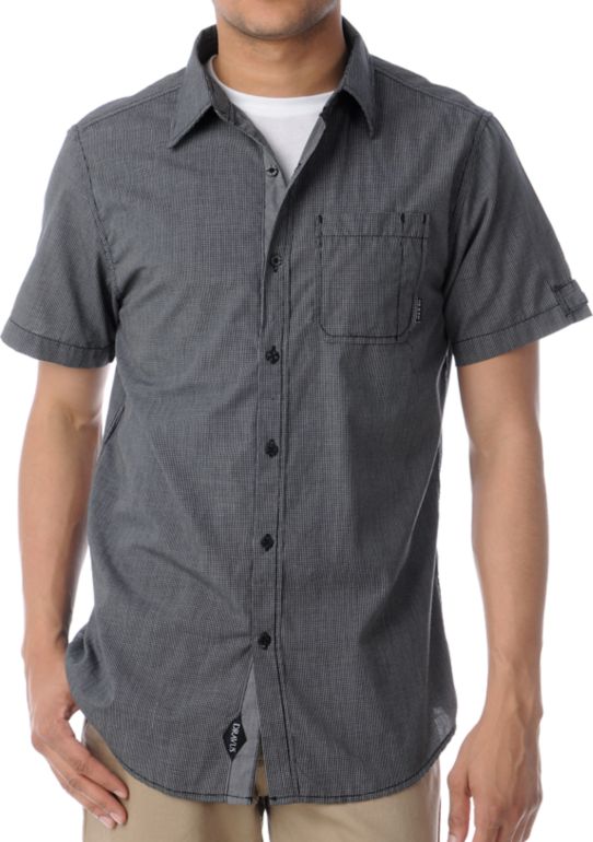 Dravus Loner Black & White Short Sleeve Button Up Shirt