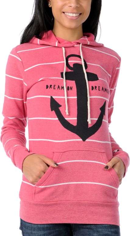 Glamour Kills Dream Anchor Pink Stripe Pullover Hoodie